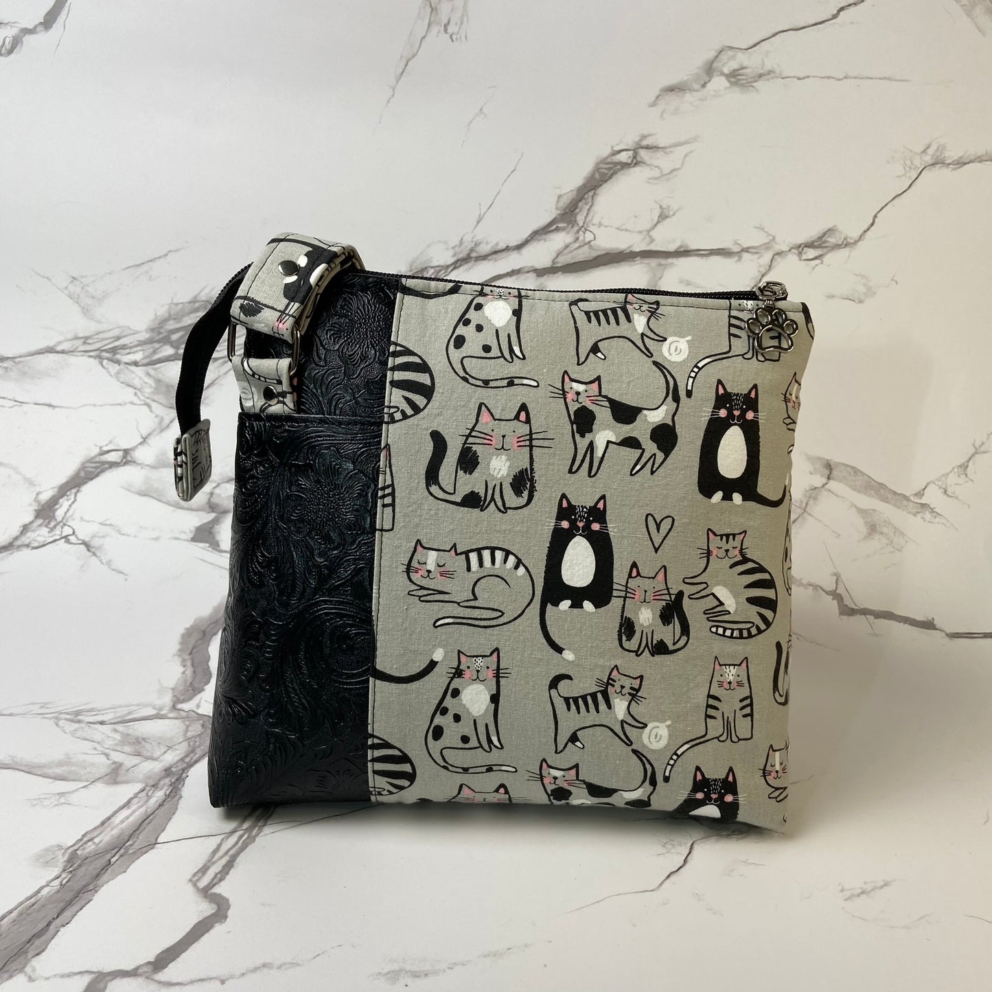 Gray Sketch Cats Crossbody Purse