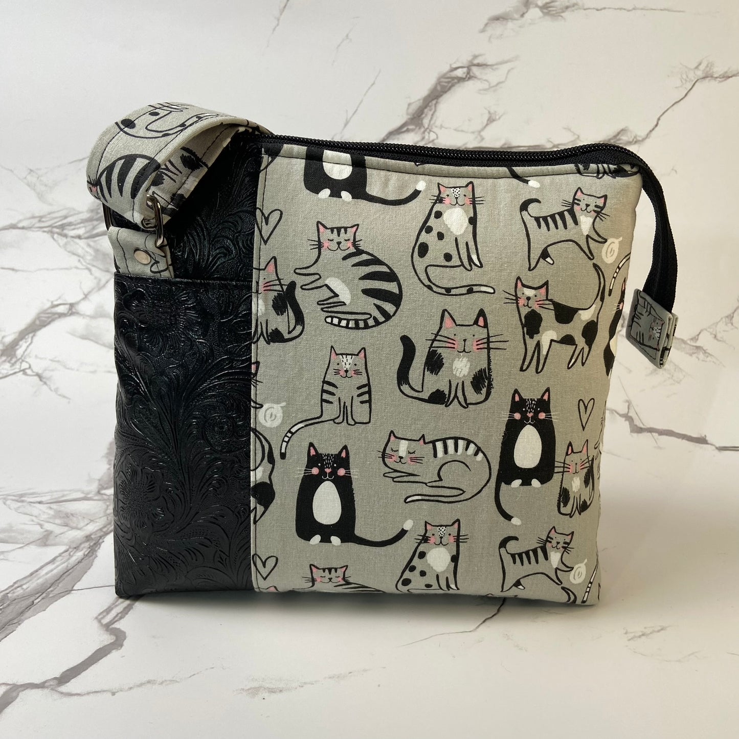 Gray Sketch Cats Crossbody Purse
