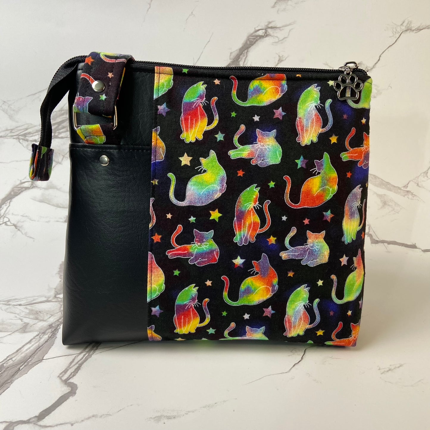 Cosmic Cats Black Crossbody Purse