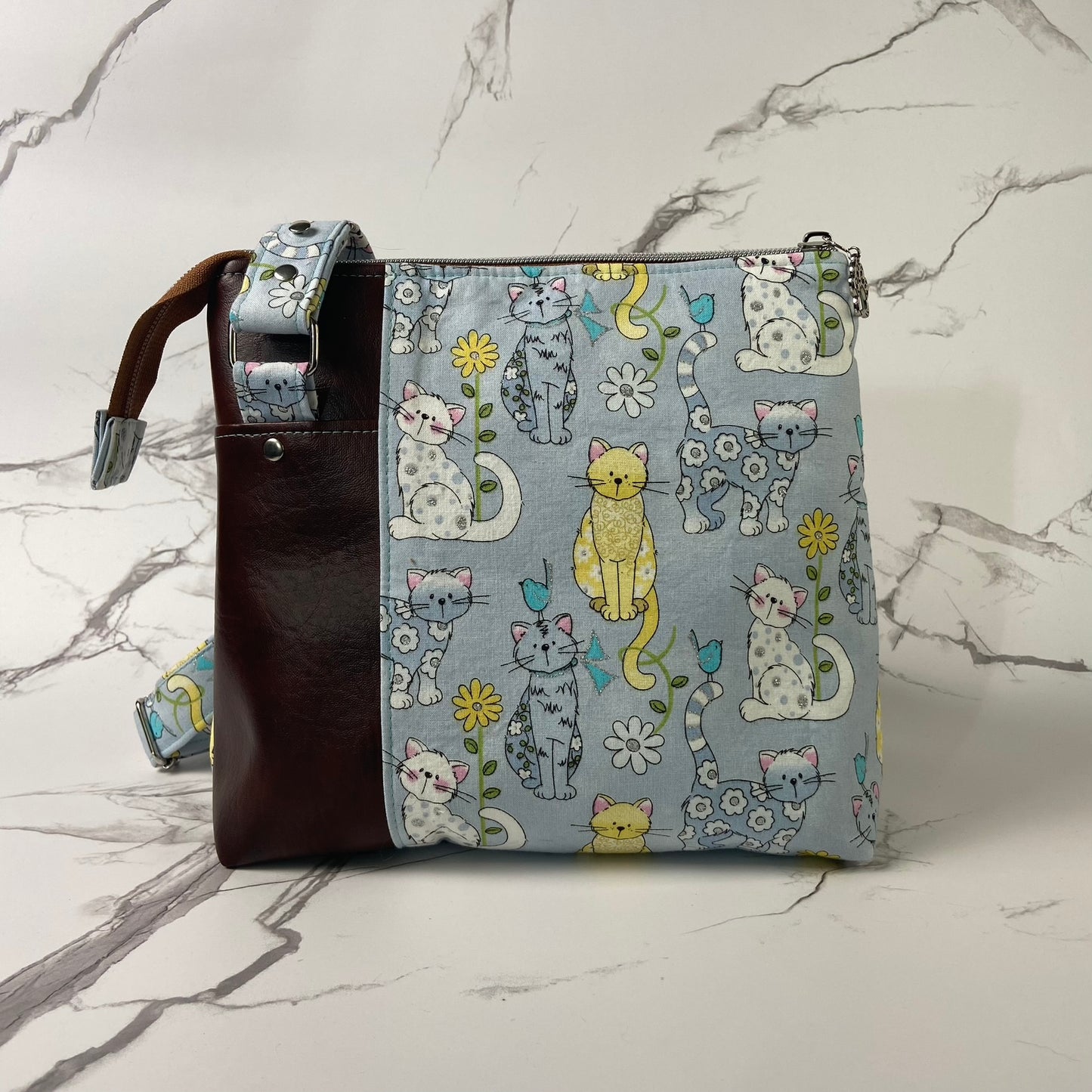 Blue & Yellow Cats Crossbody Purse