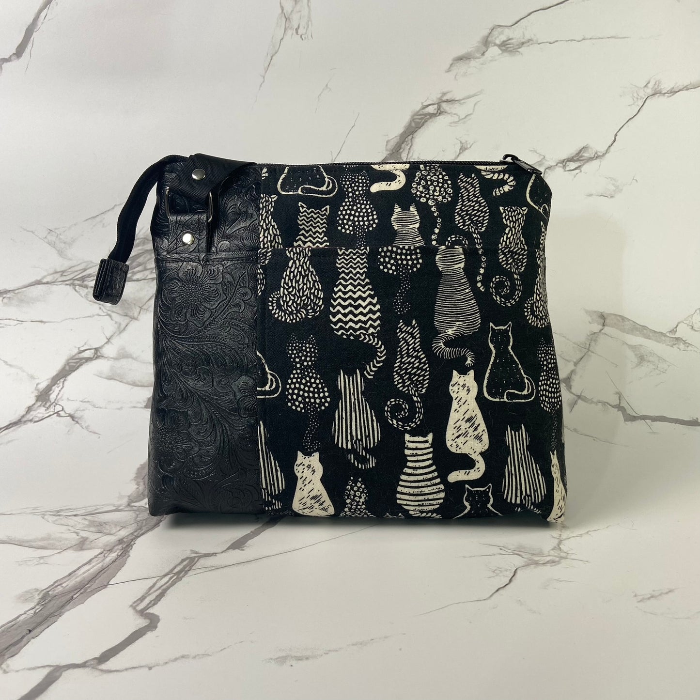 Black & White Cats Pocket Crossbody Purse