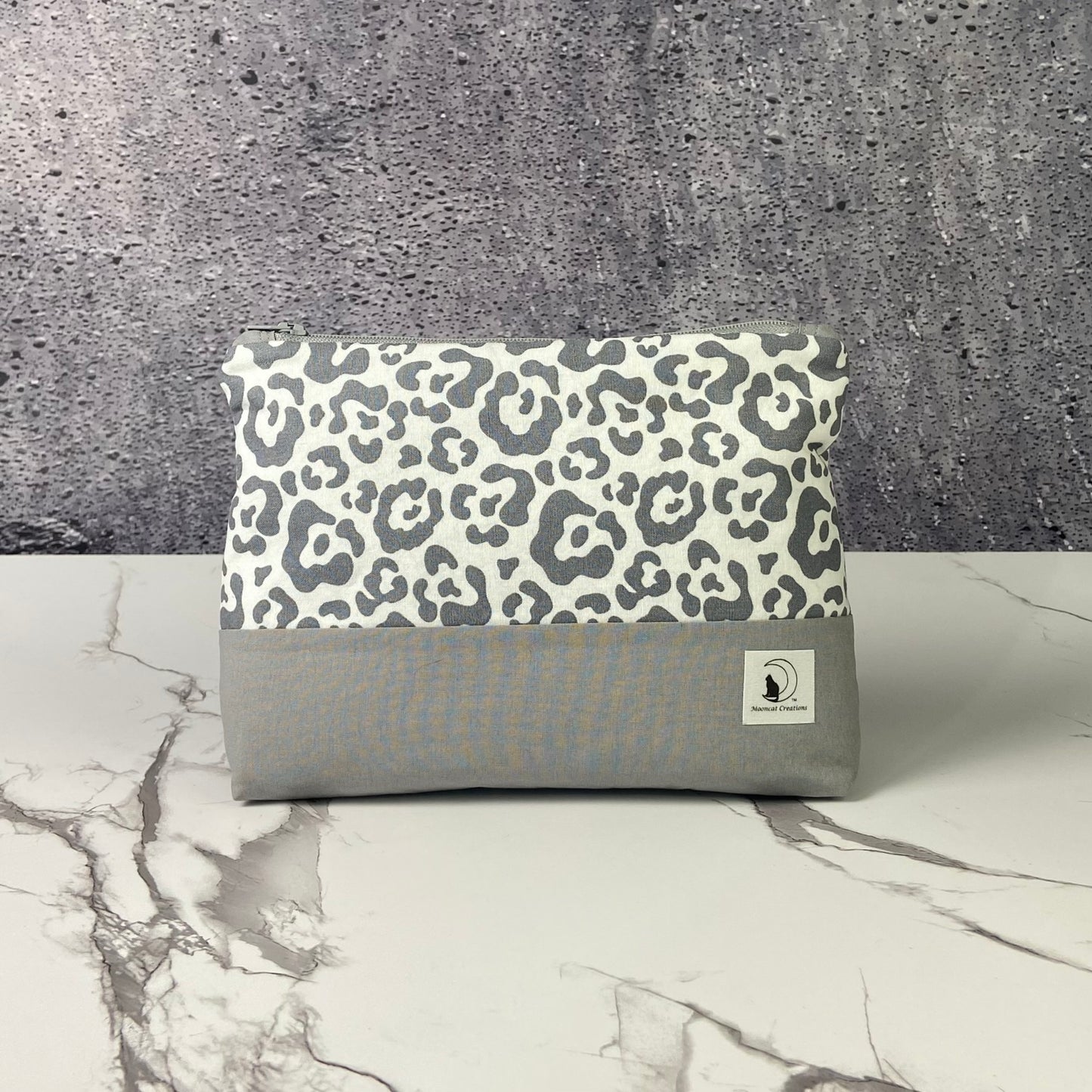 Gray Leopard Large Zipper pouch