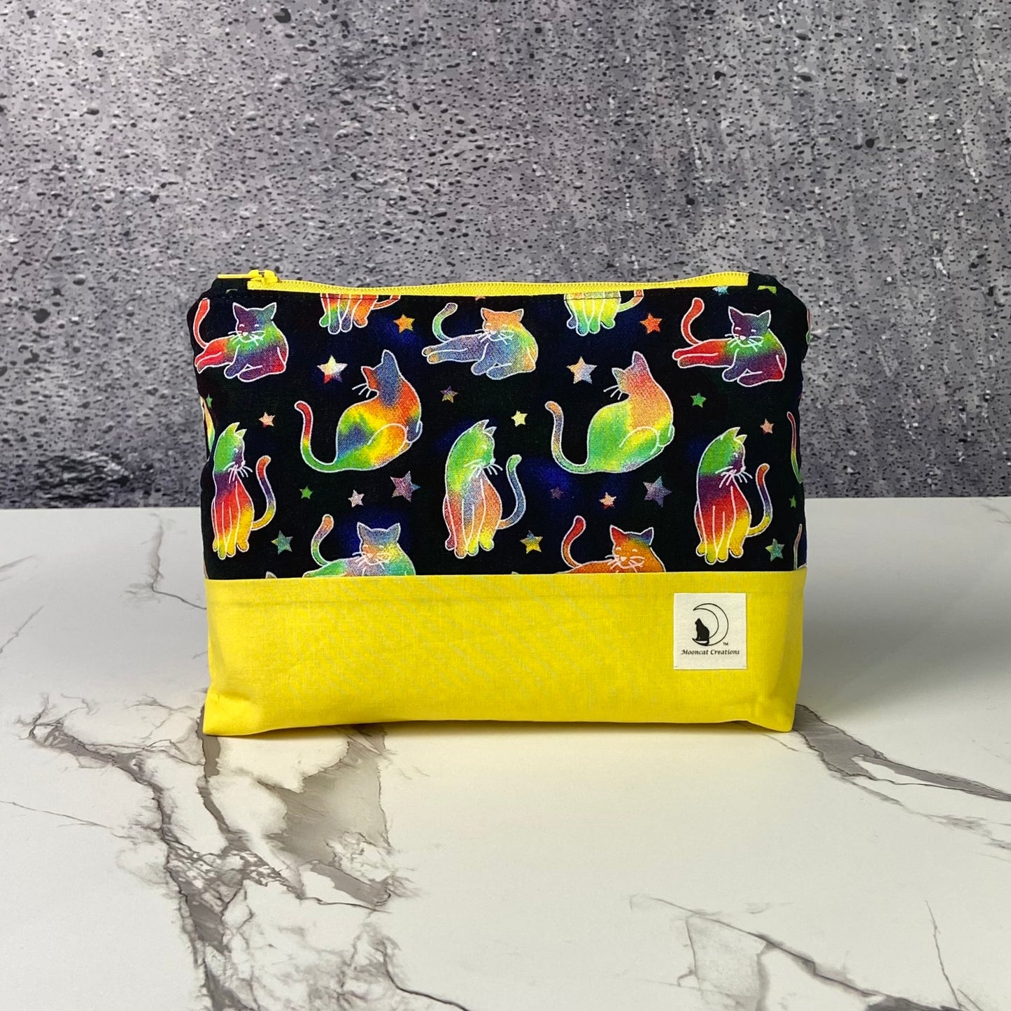 Cosmic Cats Large Zipper pouch - yellow