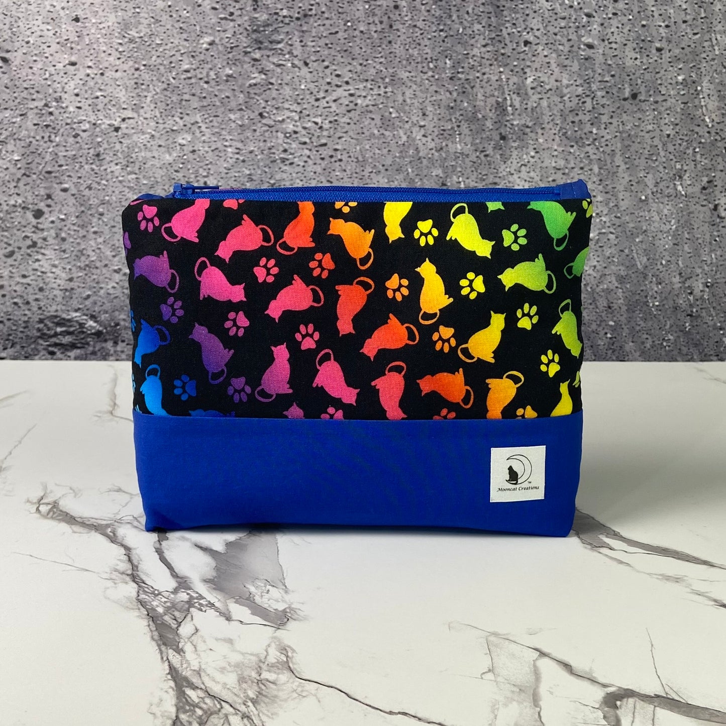 Rainbow Cats Large Zipper pouch - blue