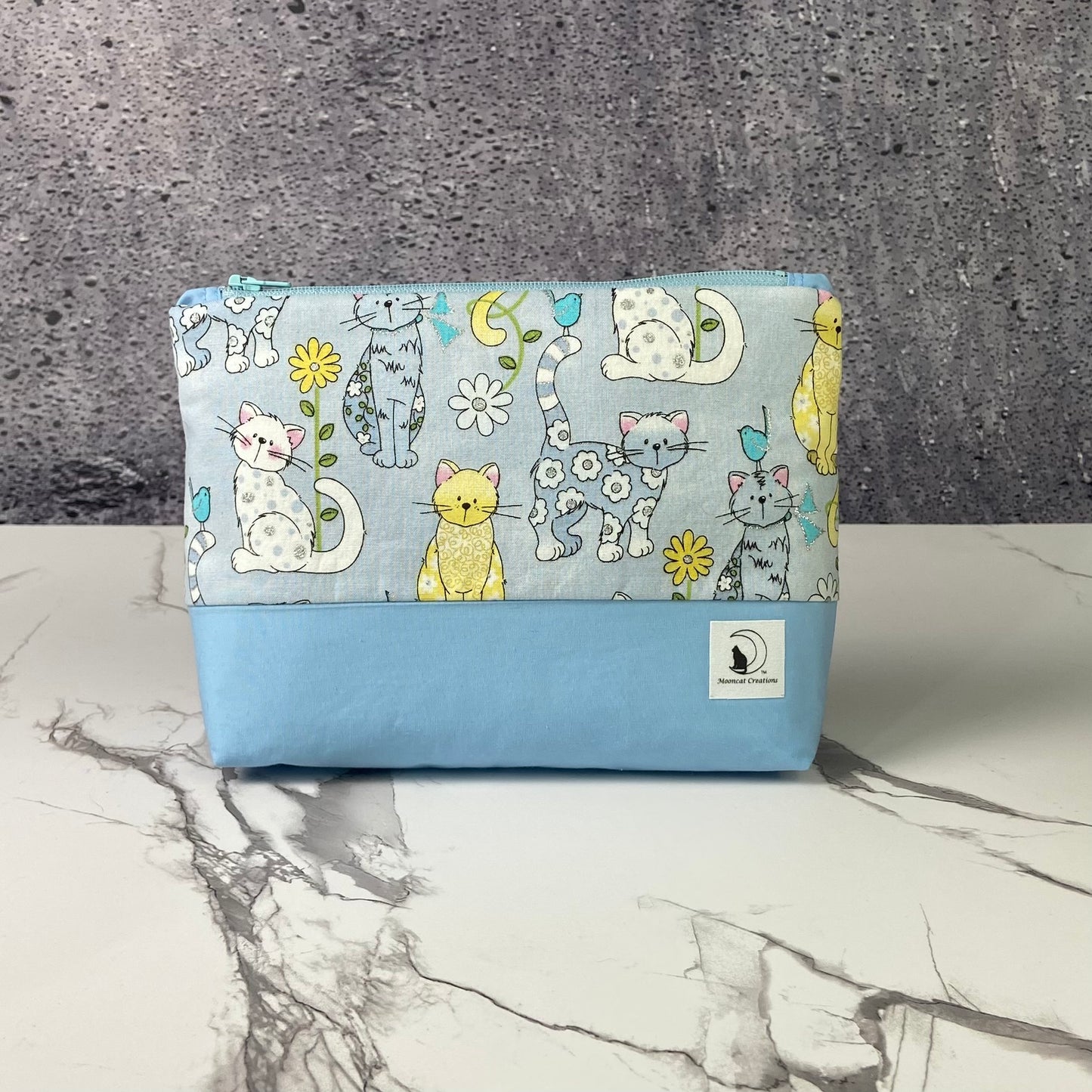Blue & Yellow Cats Large Zipper pouch
