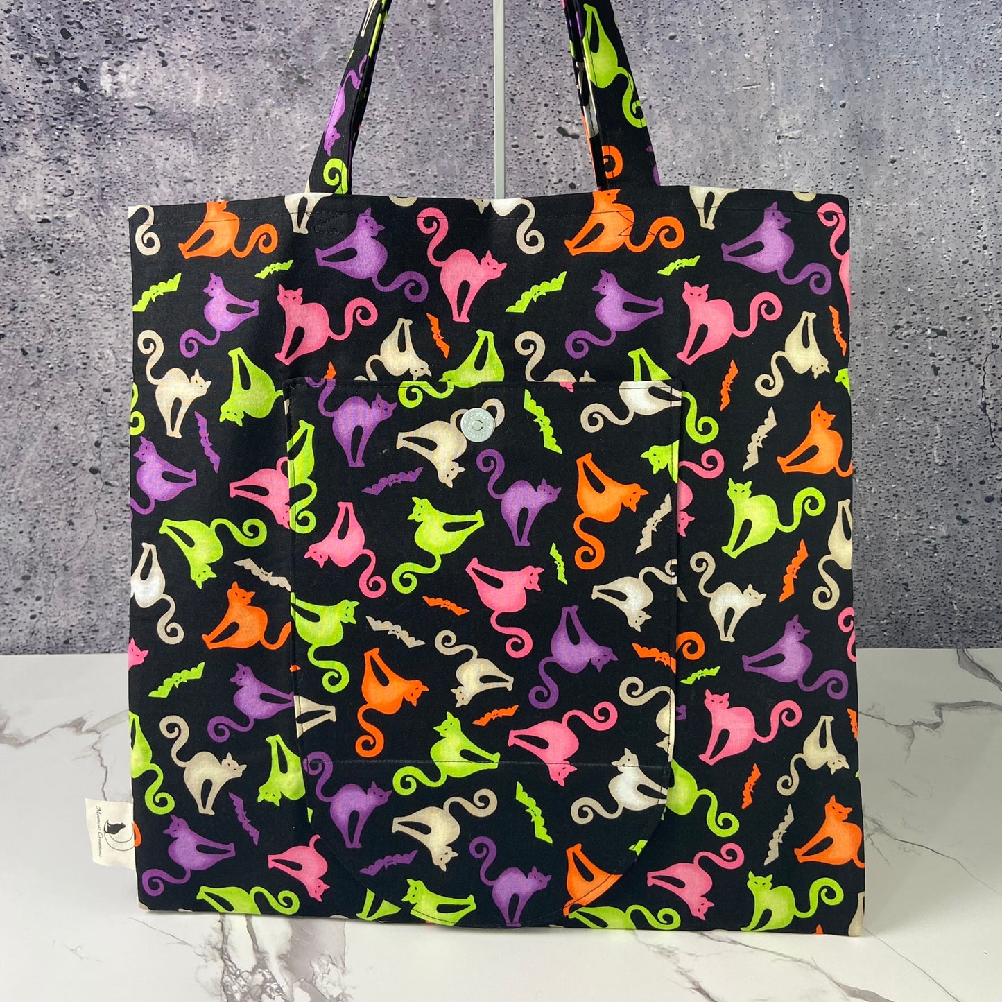 Fluorescent Halloween Cats Folding Bag