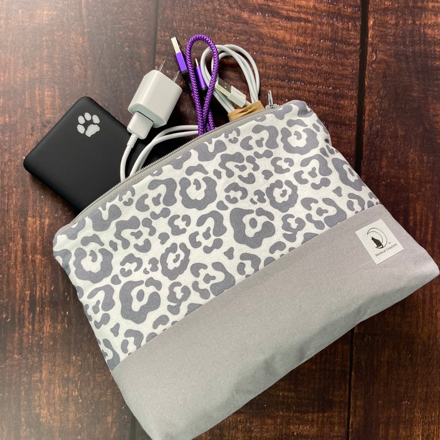 Gray Leopard Large Zipper pouch