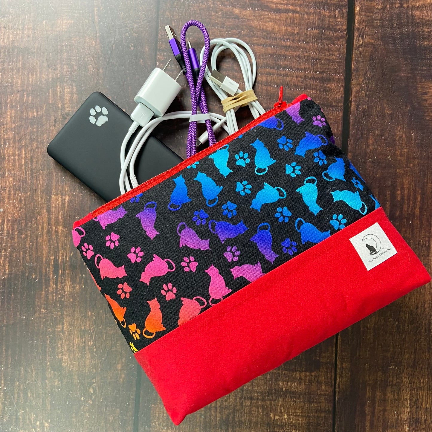 Rainbow Cats Large Zipper pouch - red