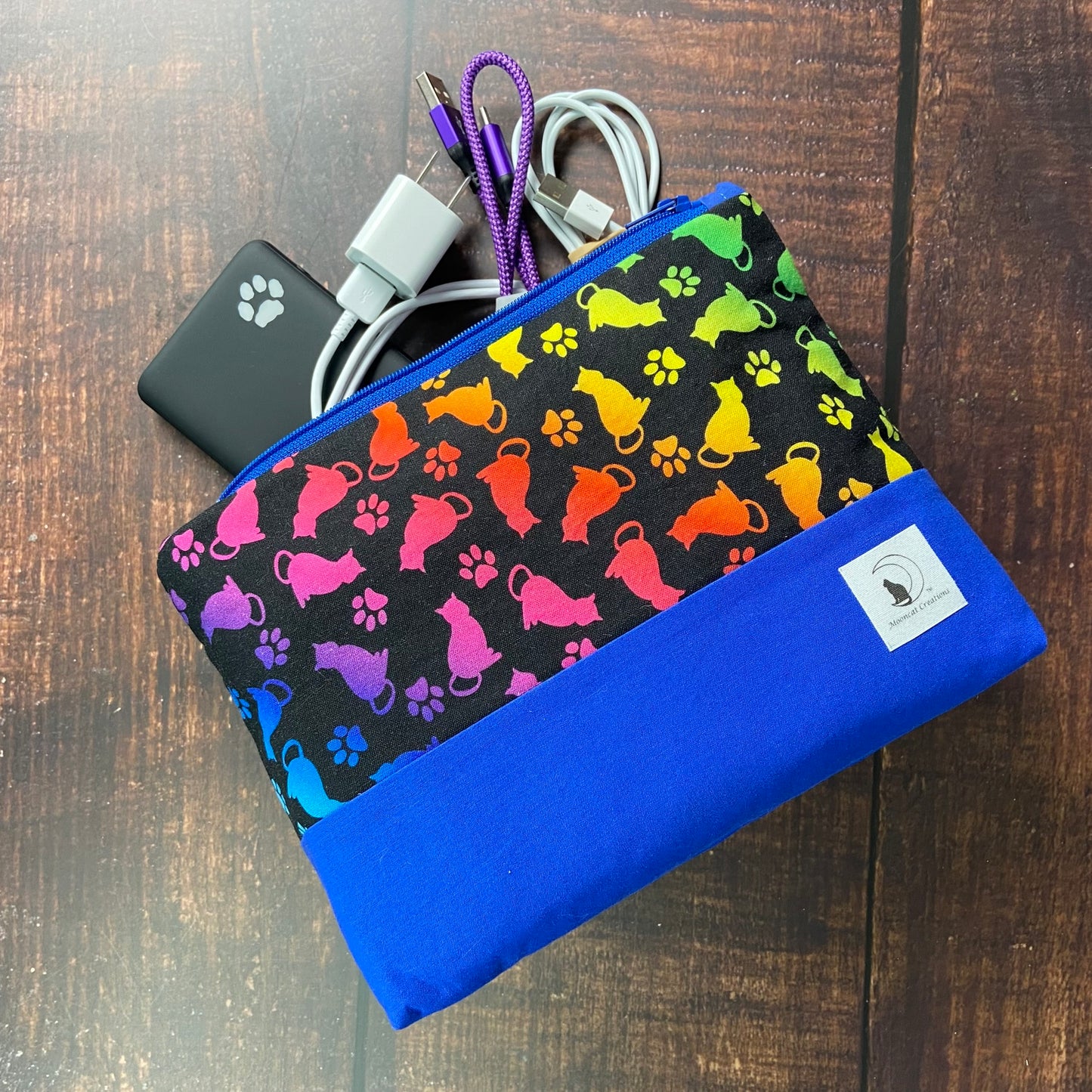 Rainbow Cats Large Zipper pouch - blue