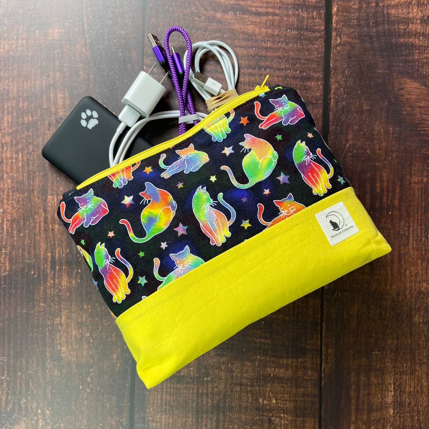 Cosmic Cats Large Zipper pouch - yellow