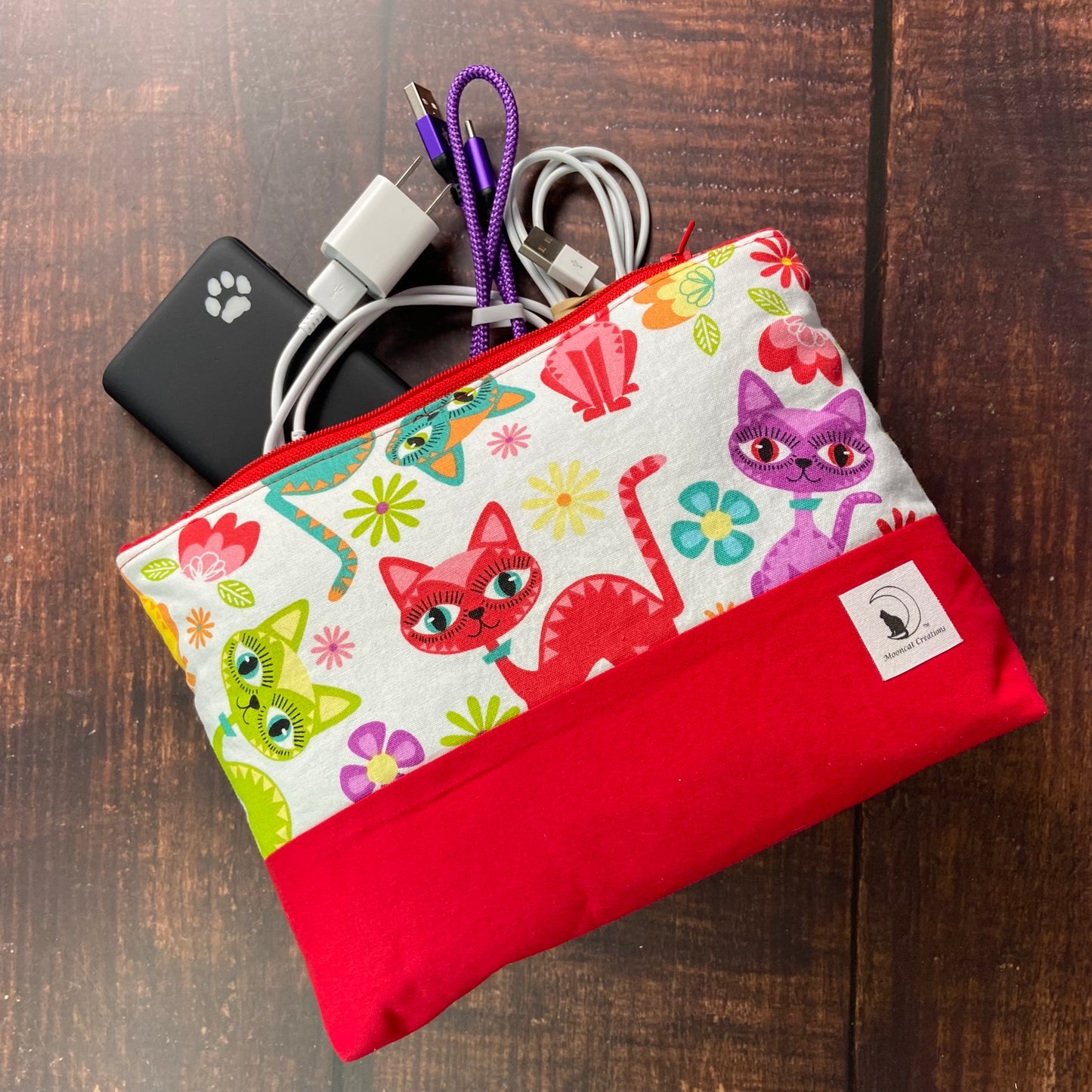 Fiesta Cats Large Zipper pouch - red