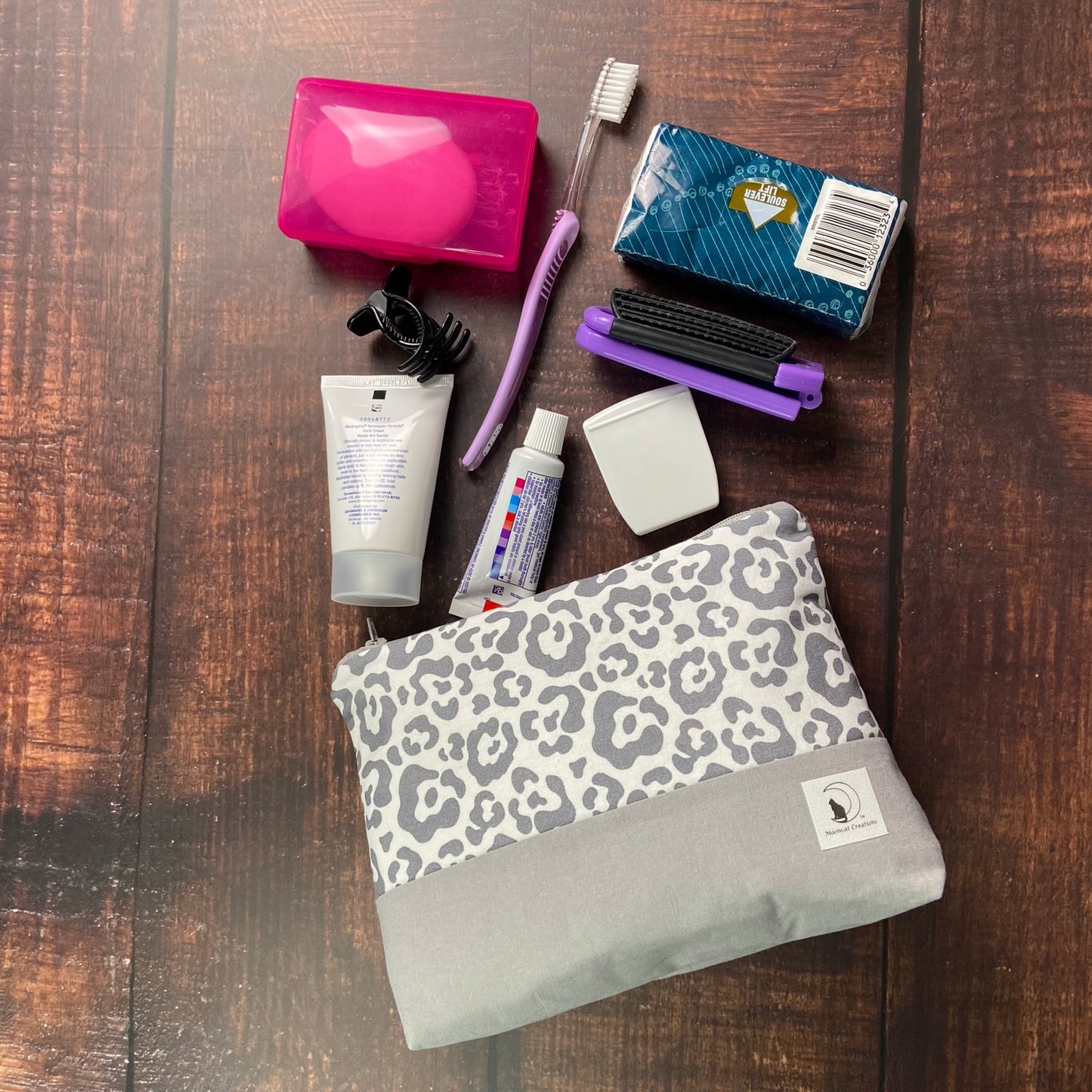Gray Leopard Large Zipper pouch