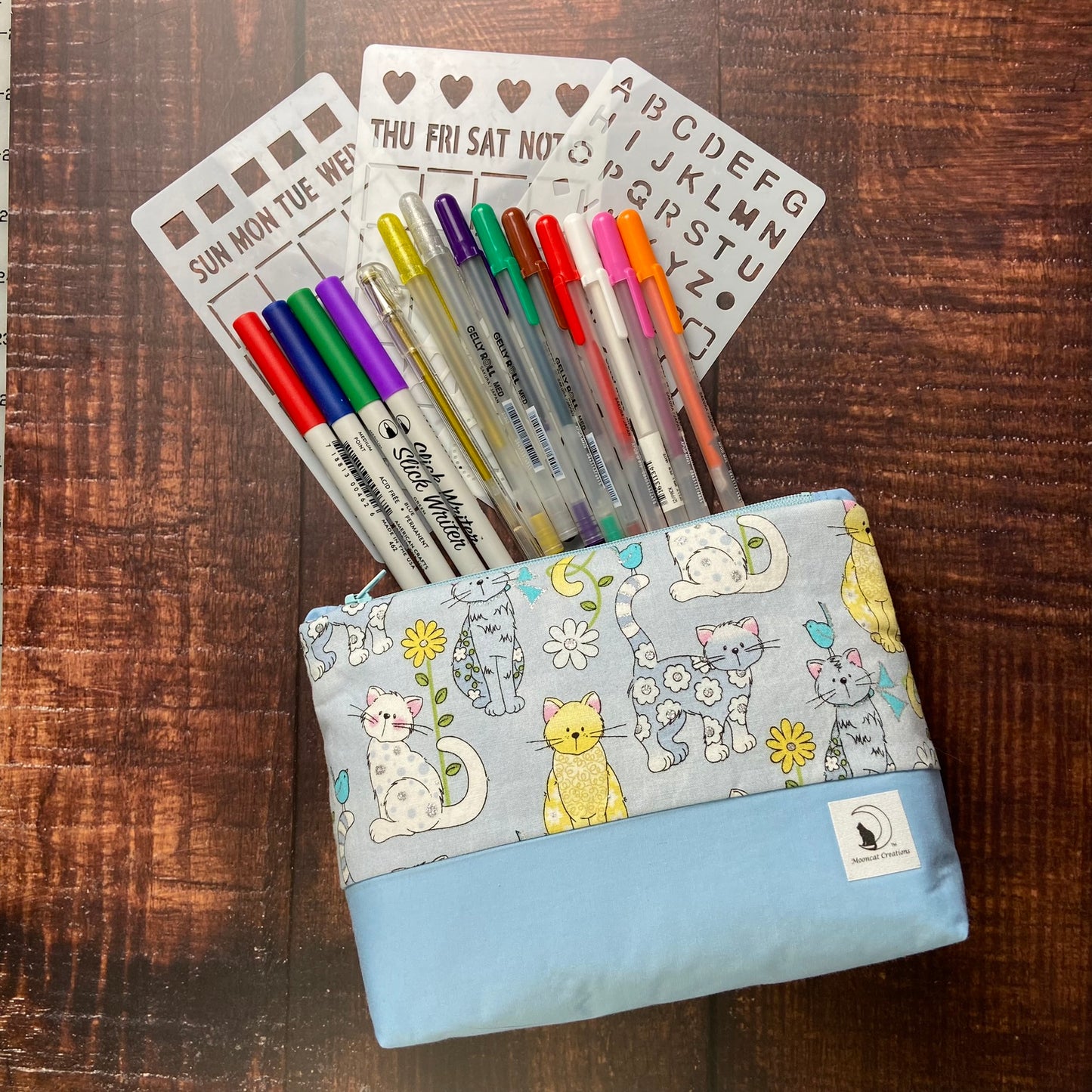 Blue & Yellow Cats Large Zipper pouch