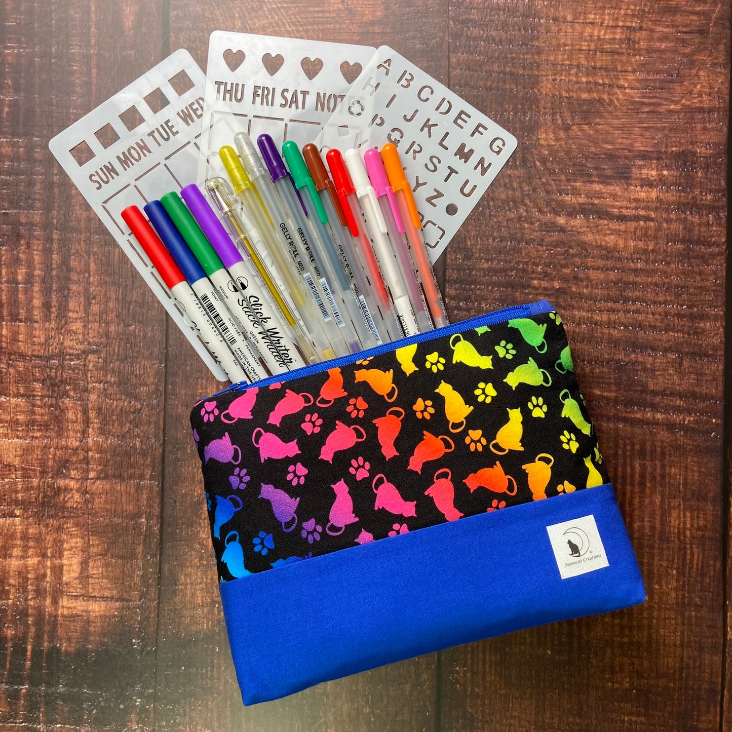 Rainbow Cats Large Zipper pouch - blue