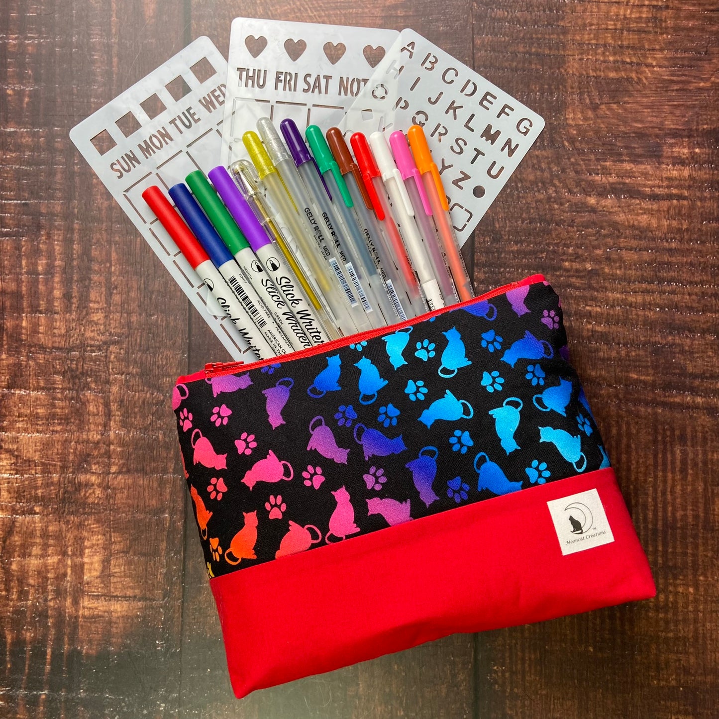 Rainbow Cats Large Zipper pouch - red