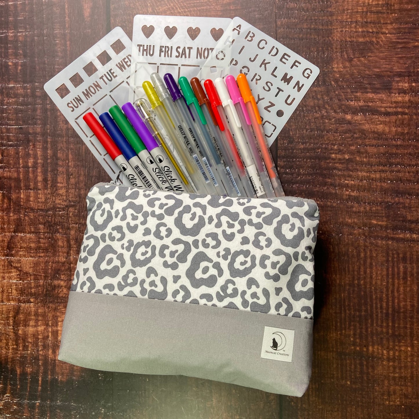 Gray Leopard Large Zipper pouch