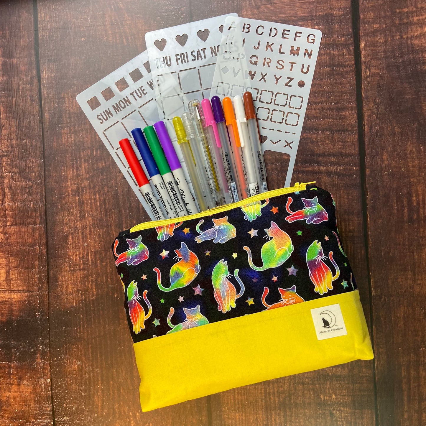 Cosmic Cats Large Zipper pouch - yellow