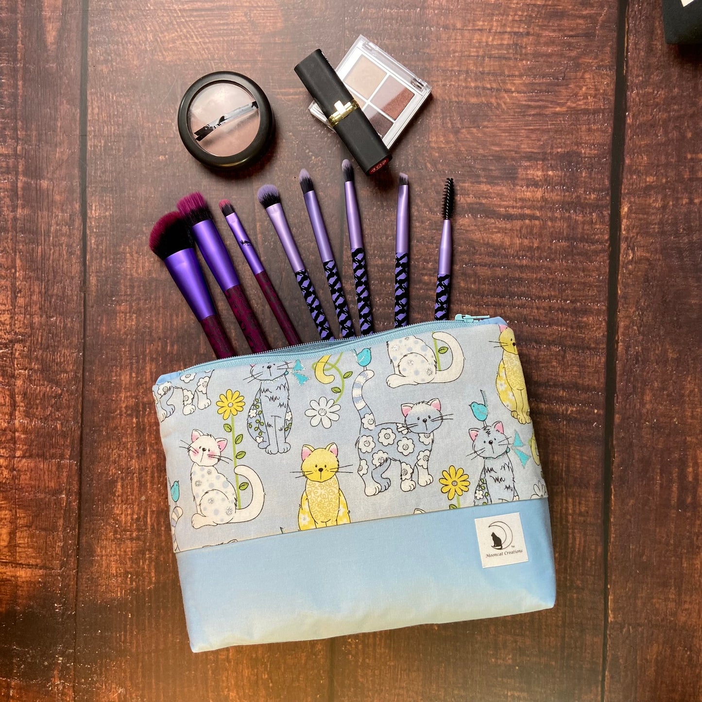Blue & Yellow Cats Large Zipper pouch