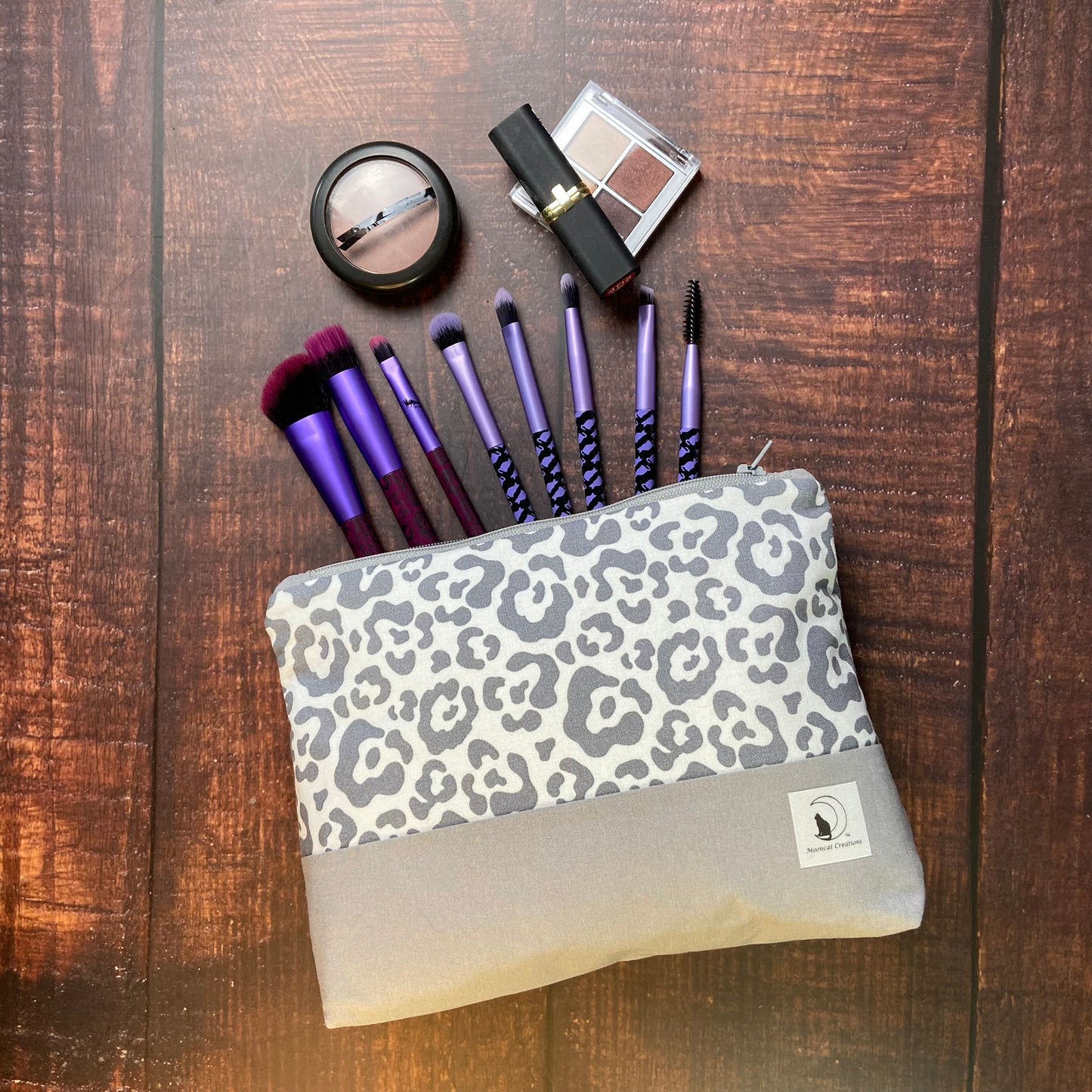 Gray Leopard Large Zipper pouch