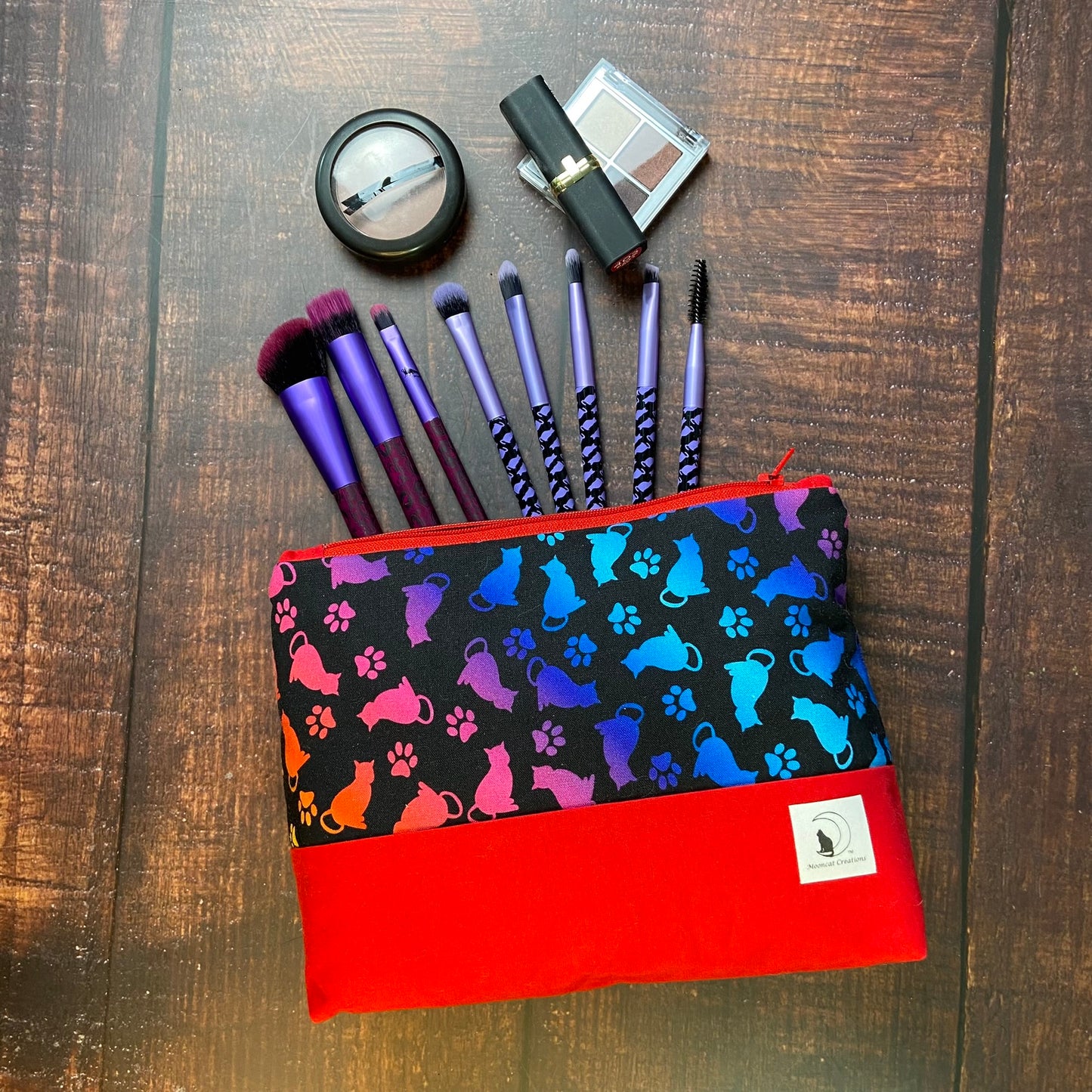 Rainbow Cats Large Zipper pouch - red