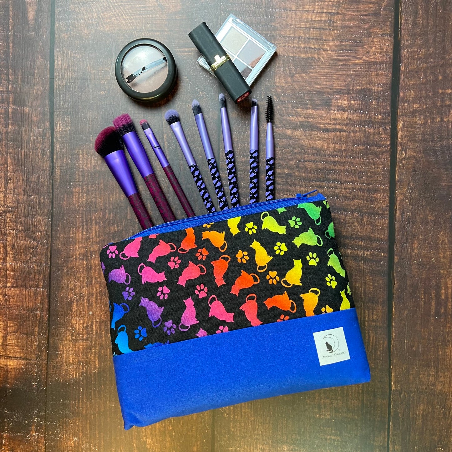 Rainbow Cats Large Zipper pouch - blue