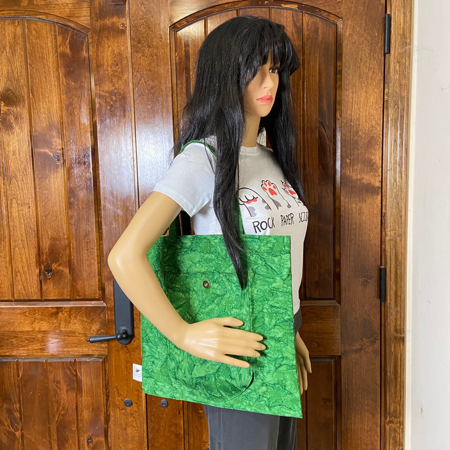 Green batik folding bag