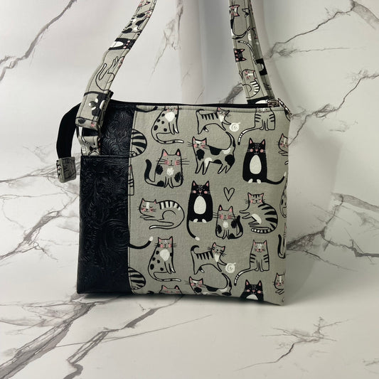 Gray Sketch Cats Crossbody Purse