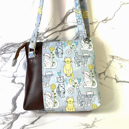 Blue & Yellow Cats Crossbody Purse